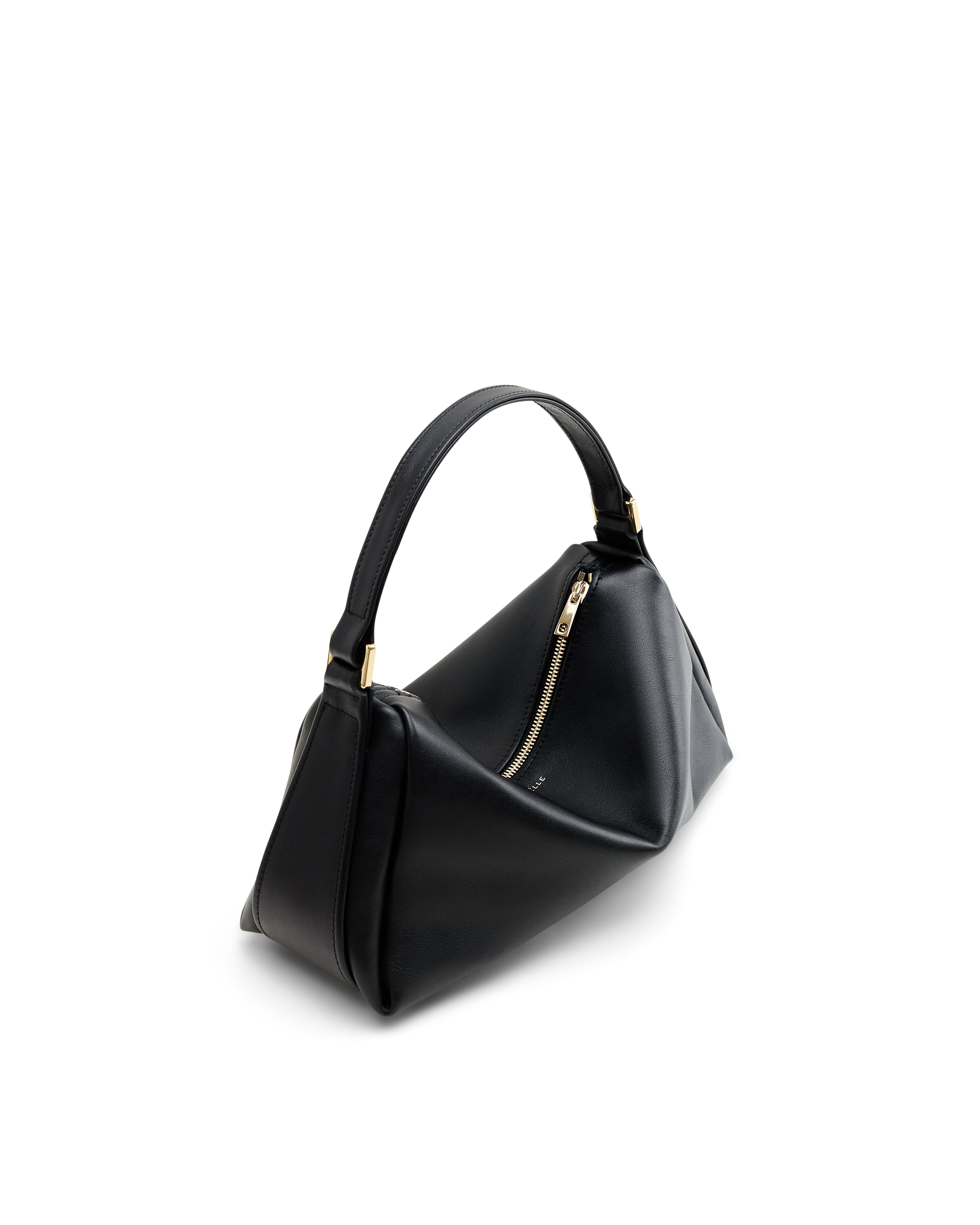 Czarna torebka damska Poelle Atelier z paskiem na ramię i złotym suwakiem